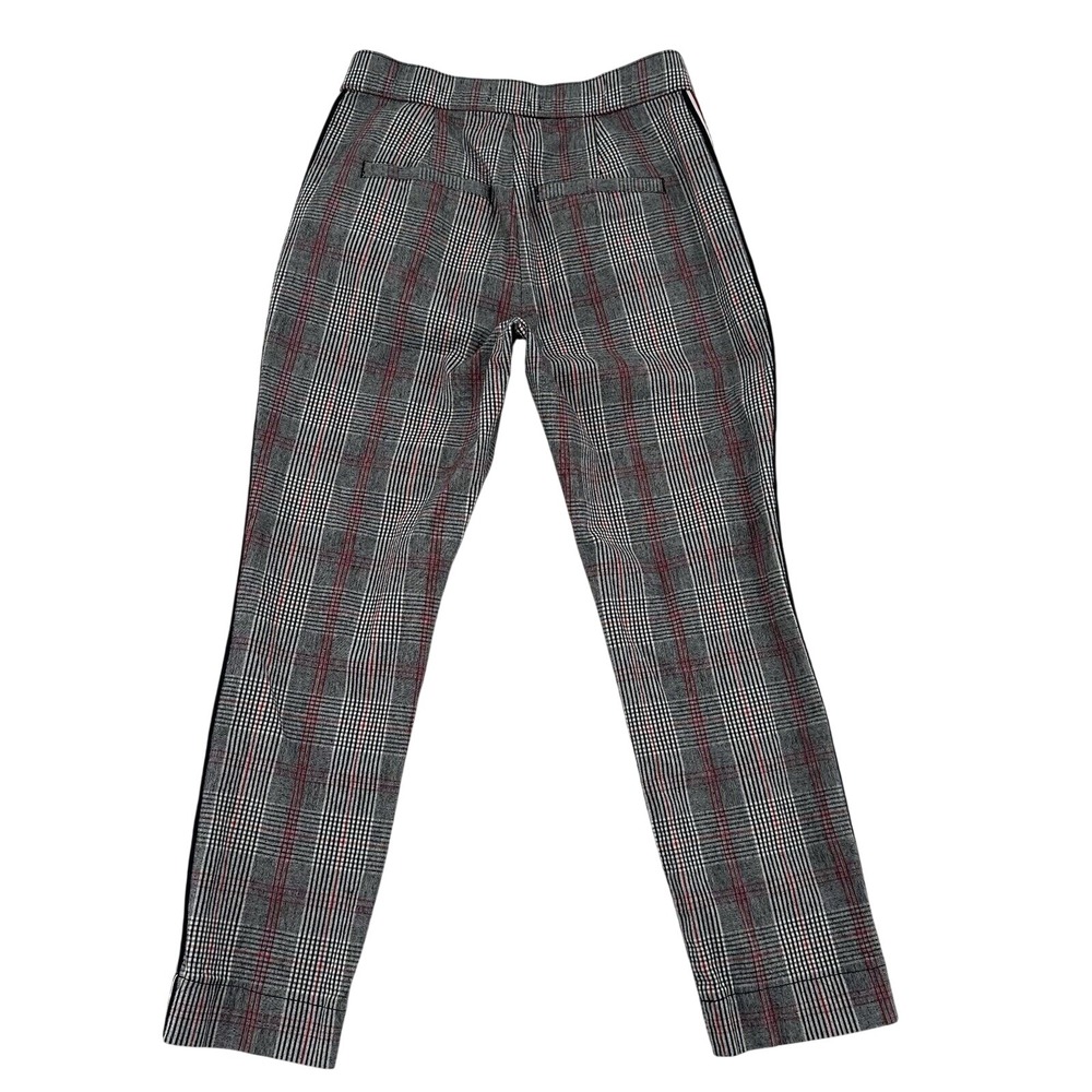 Hollister Women Plaid High Rise Tapered Pants Grey Red Side Stripe Size S Casual